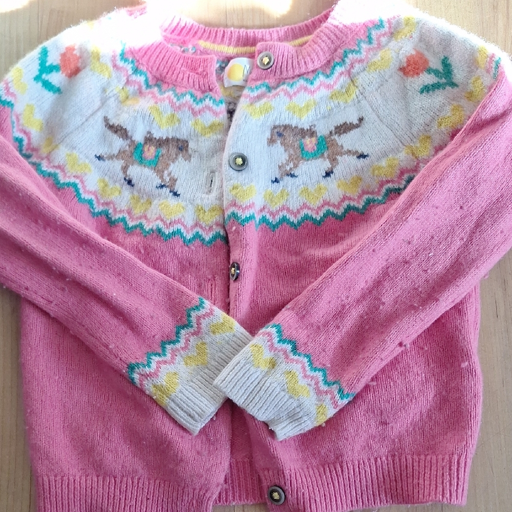 Mini Boden Girls 2-3Y Pink  Cardigan with Horse Design